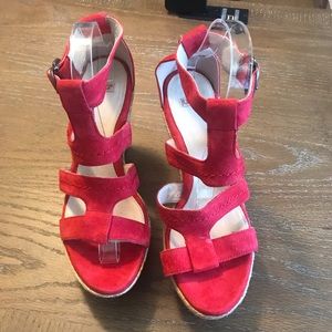 Red suede UGG heels 9.5